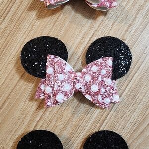 Black and Pink Glitter Mouse Ears Hair Clip